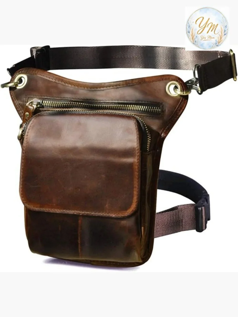 Genuine Leather Motorcycle Waist Pack Messenger Crossbody Bag